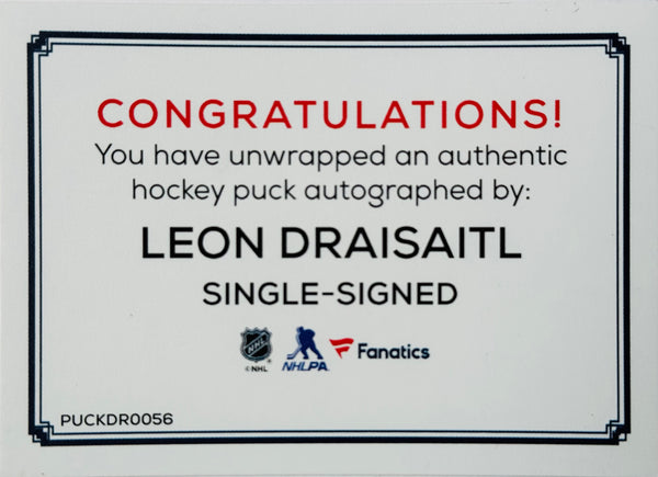 Leon Draisaitl Edmonton Oilers Authentic Autographed Official Game Puck (Fanatics)