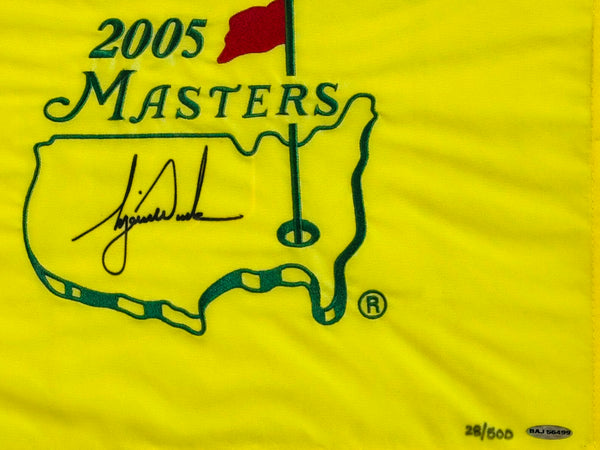Tiger Woods Autographed Framed 2005 Masters Flag (UDA) #28/500