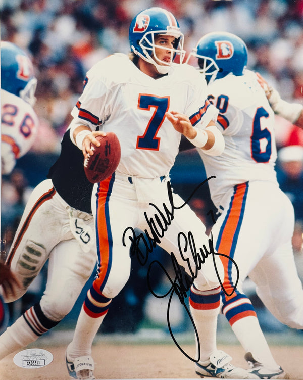 John Elway Autographed 8x10 Football Photo (JSA)