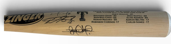 Elvis Andrus Rougned Odor Nomar Mazara Signed Zinger Bat (JSA)