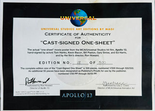 Apollo 13 Cast Signed One Sheet Movie Poster #18/500 Tom Hanks (Universal)