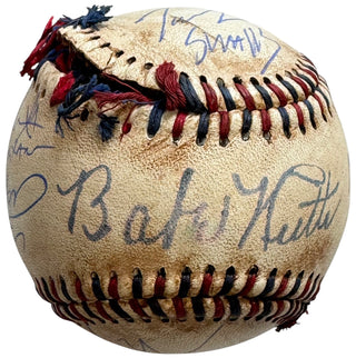 Sandlot Cast Signed Custom Baseball w/ Babe Ruth Facsimile (Beckett Witness)