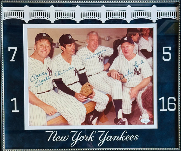 Mickey Mantle Billy Martin Joe DiMaggio & Whitey Ford Signed 11x14 Framed Photo (JSA)