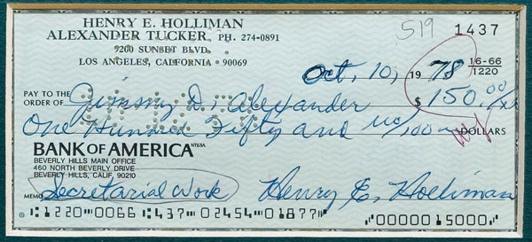 Henry Holliman Autographed Check with Unsigned 8x10 Photo