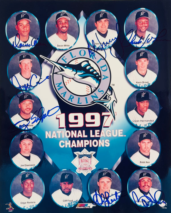 1997 Marlins National League Champions Autographed 8x10 Baseball Photo