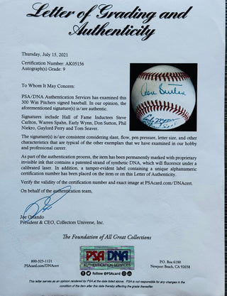 300 Win Club Autographed Official American League Baseball (PSA Auto Grade 9)