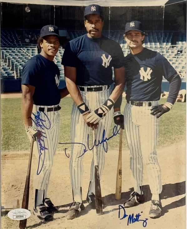 Rickey Henderson Dave Winfield & Don Mattingly Autographed 8x10 Photo (JSA)