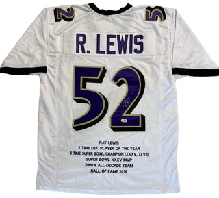 Ray Lewis Autographed Baltimore Ravens Custom Stat Jersey (Beckett)