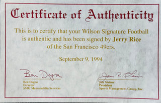 Jerry Rice Autographed Wilson White Panel Football
