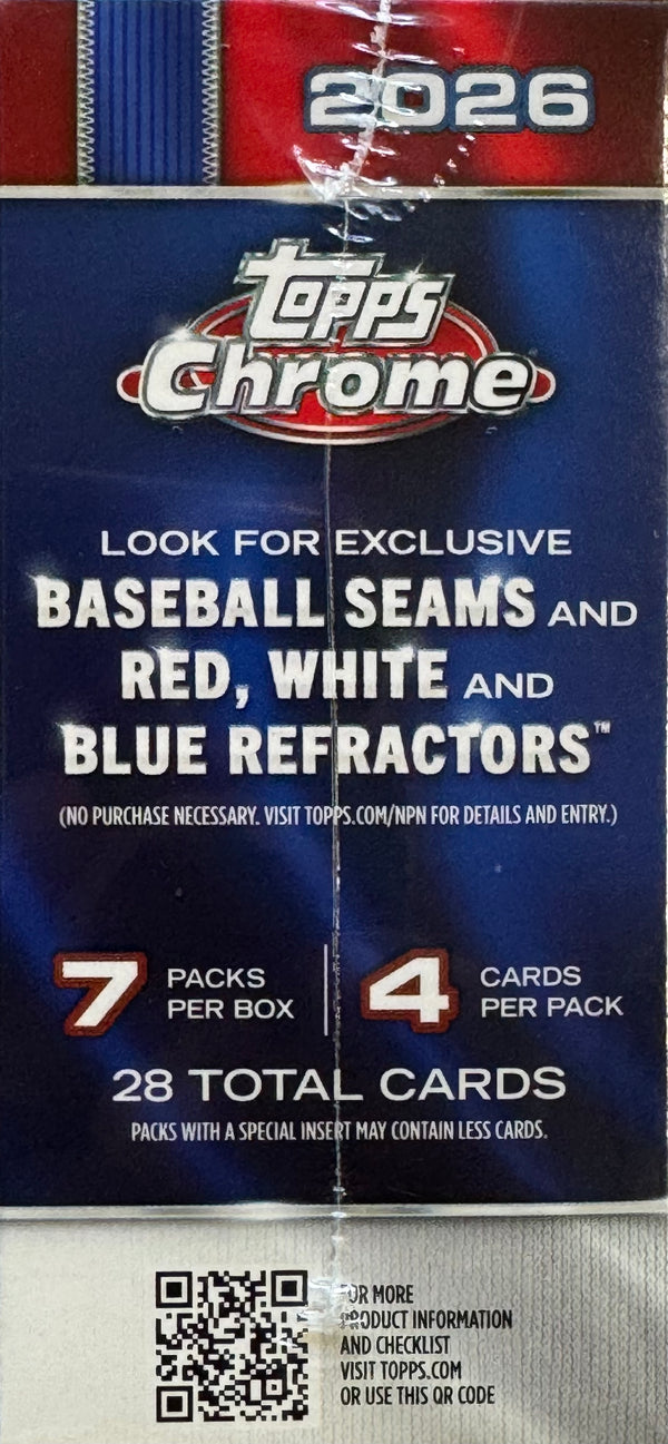 2026 Topps Chrome Baseball Blaster Box (Exclusive BB Seams & Red,White & Blue Refractors)