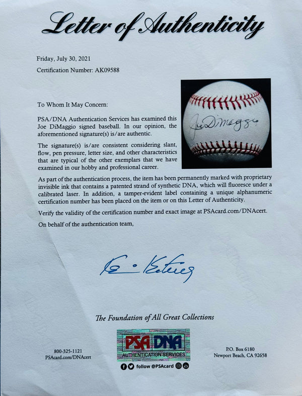 Joe DiMaggio Autographed Official American League Baseball (PSA)