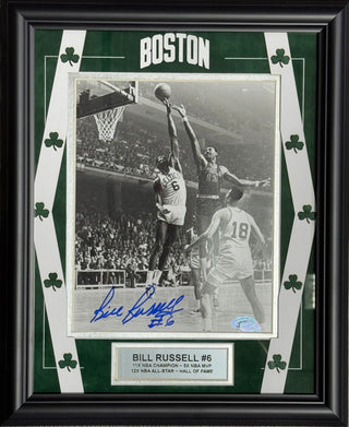 Bill Russell Autographed 8x10 Framed Photo Blocking Wilt Chamberlain