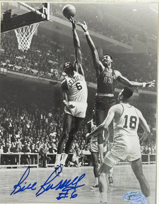 Bill Russell Autographed 8x10 Framed Photo Blocking Wilt Chamberlain