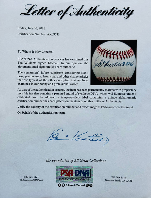 Ted Williams Autographed American League Baseball (PSA)