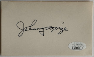 Johnny Mize Autographed 3x5 Index Card (JSA)