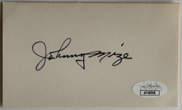 Johnny Mize Autographed 3x5 Index Card (JSA)