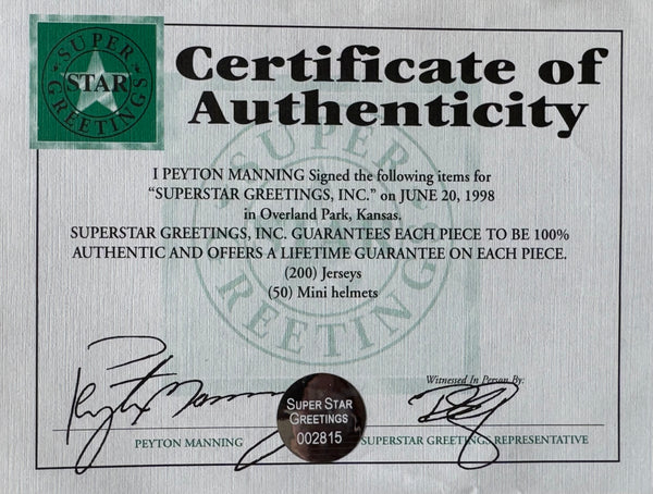Peyton Manning Indianapolis Colts Autographed Mini Helmet (Super Star Greeting)