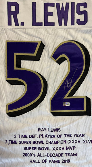 Ray Lewis Autographed Baltimore Ravens Custom Stat Jersey (Beckett)