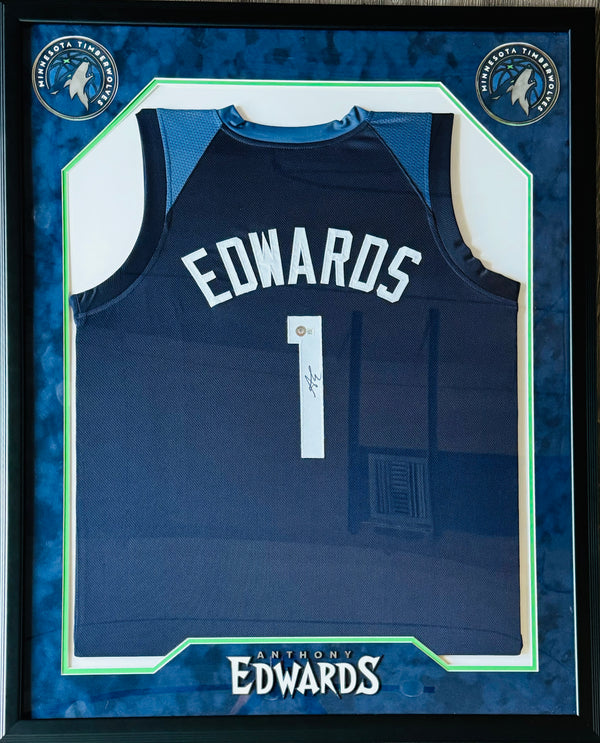 Anthony Edwards Autographed Framed Timberwolves Jersey (Beckett)