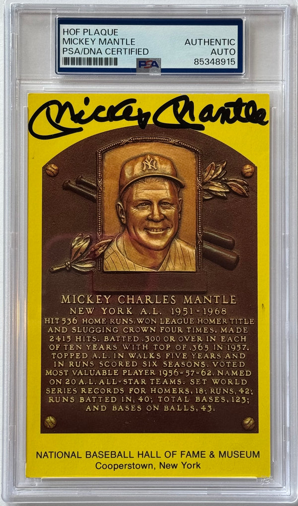 Mickey Mantle Autographed Hall of Fame Plaque Postcard (PSA)