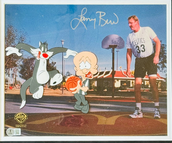 Larry Bird Signed McDonalds 1995 Warner Bros. Cel with Elmer Fudd & Sylvester (Beckett)