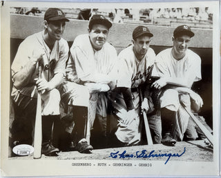 Charlie Gehringer Signed Tigers 8x10 Baseball Photo with Greenberg-Ruth-Gehrig (JSA)