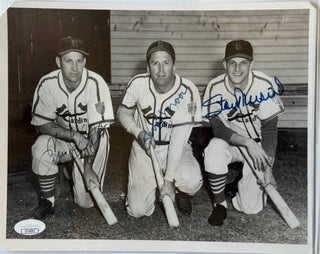 Enos Slaughter Terry Moore Stan Musial Autographed Cardinals 8x10 Baseball Photo (JSA)