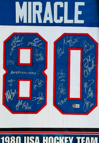 1980 US Olympic Hockey Team Signed Miracle on Ice Framed Jersey (Beckett)