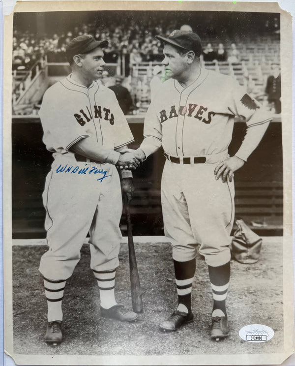 Bill Terry Autographed Giants 8x10 Baseball Photo with Babe Ruth (JSA)