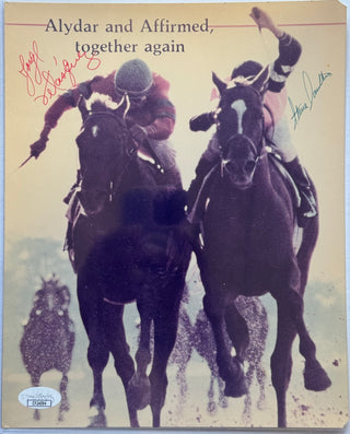 Jorge Velasquez Steve Cauthen Signed Horse Racing 8x10 Photo Alydar & Affirmed (JSA)