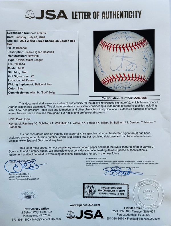 2004 Boston Red Sox World Series Champion Team Signed Baseball (JSA)