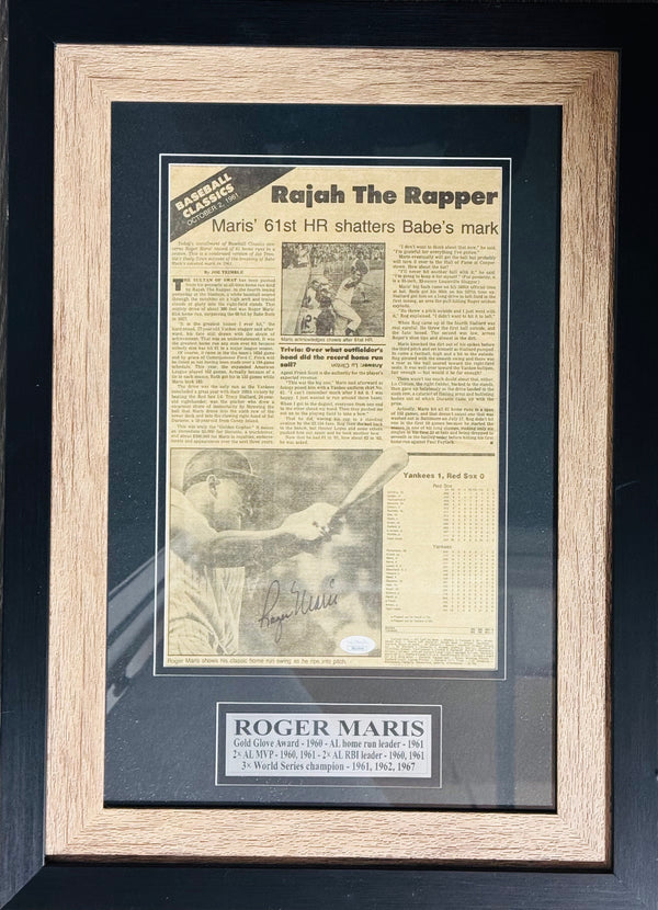 Roger Maris Autographed Framed Newspaper (JSA)