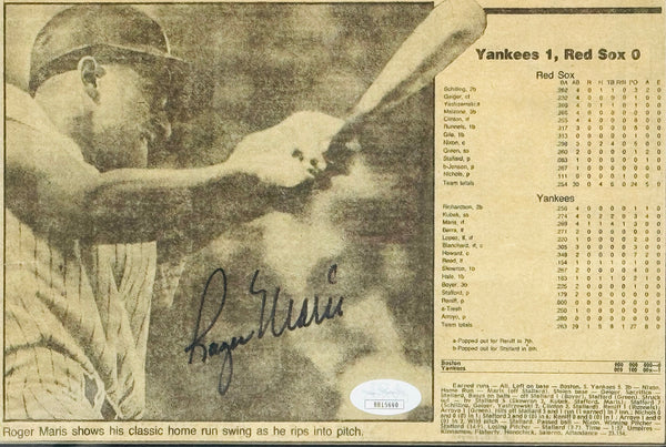 Roger Maris Autographed Framed Newspaper (JSA)