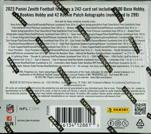 2023 Panini Zenith Football Hobby 12-Box Case