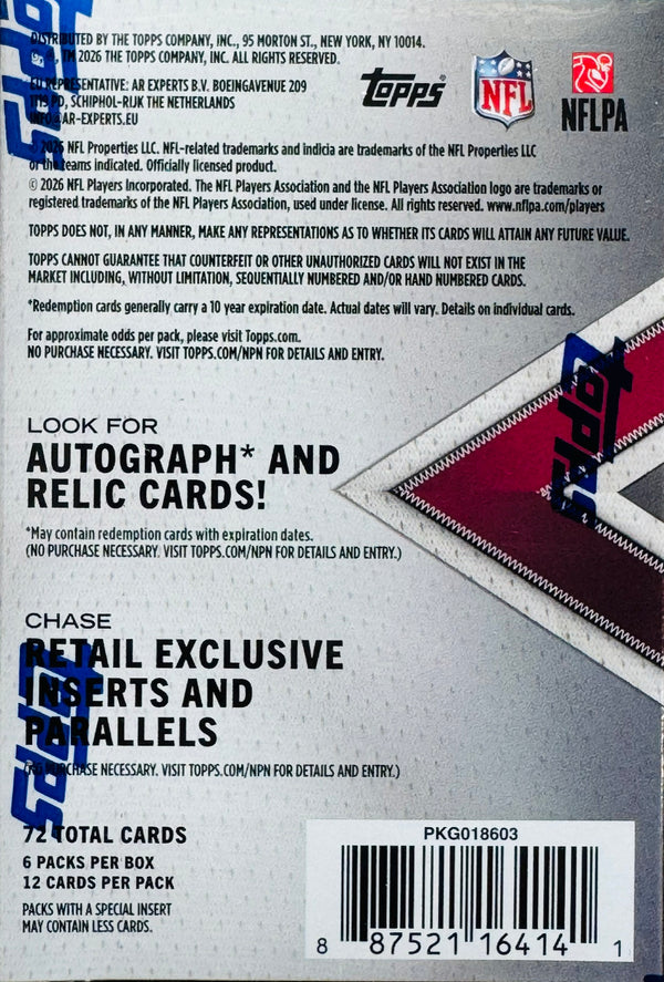 2026 Topps Flagship Football Blaster Box (Look for Aqua Holo & Rainbow Parallels)