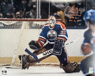 Grant Fuhr Autographed Career Stats Edmonton Oilers 16x20 Photo (JSA)