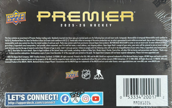 2025-26 Upper Deck Premier Hockey Hobby Box