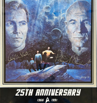 William Shatner & Patrick Stewart Signed 22x32 Framed Star Trek Captains Poster