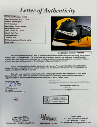 Kobe Bryant Autographed Zoom Kobe 1 Protro Sneaker (JSA)