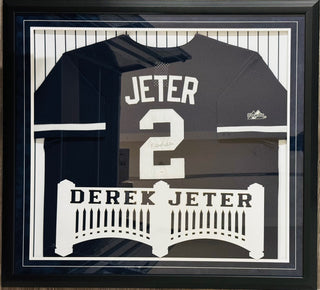 Derek Jeter Autographed Majestic Framed Jersey (JSA)