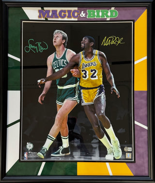 Magic Johnson & Larry Bird Autographed Framed 16x20 Photo (Beckett)