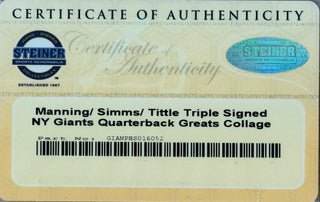Eli Manning Phil Simms Y.A. Tittle Autographed Framed 16x20 Photo (Steiner)