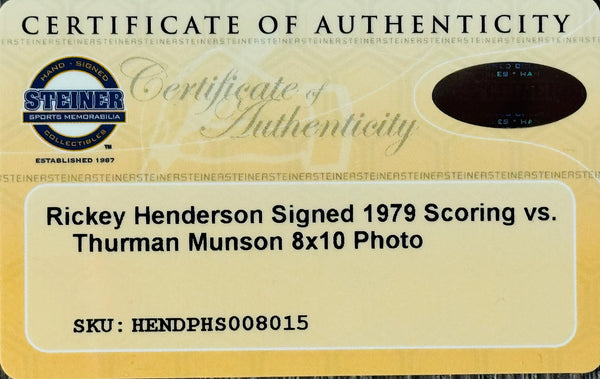 Rickey Henderson Autographed 8x10 Baseball Photo (Steiner)