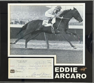 Eddie Arcaro Autographed Check Framed with unsigned 8x10 Photo
