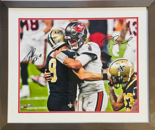 Drew Brees & Tom Brady Signed Postgame Handshake 16x20 Framed Photo (Fanatics)