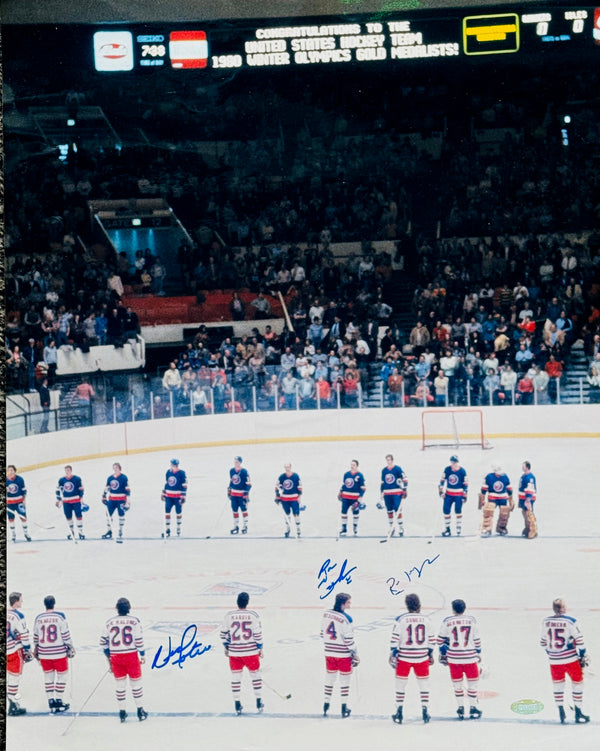 Ron Greschner Ron Duguay Mario Marois Autographed Rangers 16x20 Hockey Photo (Steiner)