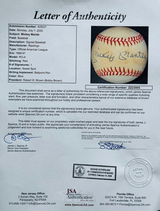 Mickey Mantle Autographed American League Baseball (JSA)