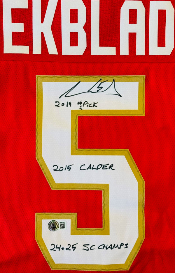 Aaron Ekblad Autographed Panthers Red Breakaway Fanatics Jersey (Beckett Witness)