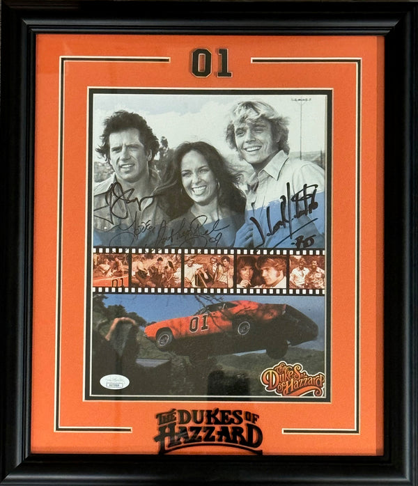 DUKES OF HAZZARD Cast Signed 8x10 Framed Photo Bach Wopat & Schneider (JSA)