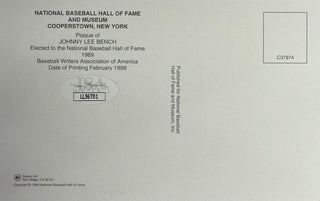 Johnny Bench Autographed Baseball Hall of Fame Plaque Postcard (JSA)